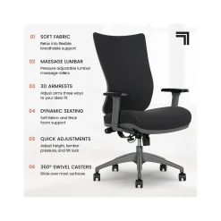 Sharper Image Office Chairs<Revive Shiatsu Ergonomic Mesh Swivel Massage Chair, Black (60097-BLK)