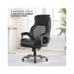 Sharper Image Ergonomic Chairs<S-600 Active Lumbar Ergonomic Bonded Leather Swivel Executive Massage Chair, (60098-BLK)