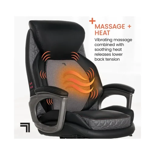 Sharper Image Ergonomic Chairs<S-600 Active Lumbar Ergonomic Bonded Leather Swivel Executive Massage Chair, (60098-BLK)