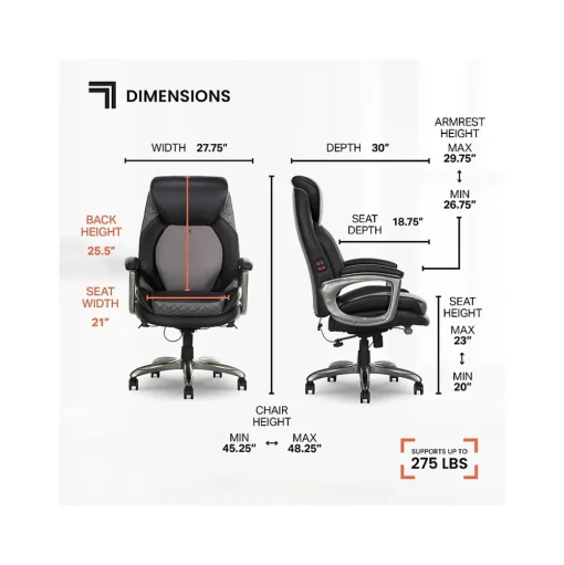 Sharper Image Ergonomic Chairs<S-600 Active Lumbar Ergonomic Bonded Leather Swivel Executive Massage Chair, (60098-BLK)