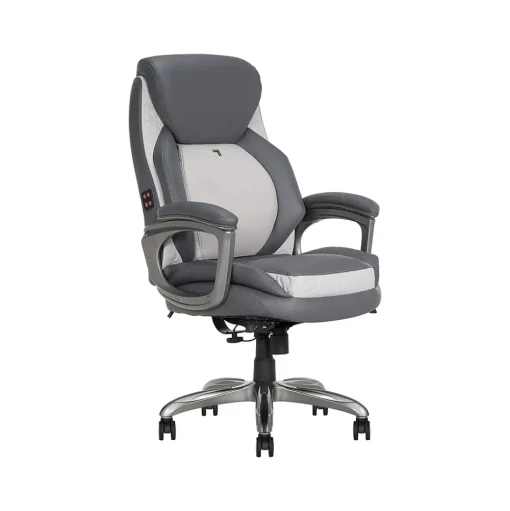 Sharper Image Ergonomic Chairs<S-600 Active Lumbar Ergonomic Bonded Leather Swivel Executive Massage Chair, (60098-GRY)