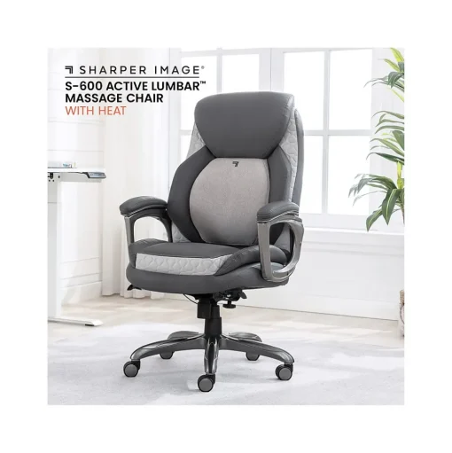 Sharper Image Ergonomic Chairs<S-600 Active Lumbar Ergonomic Bonded Leather Swivel Executive Massage Chair, (60098-GRY)