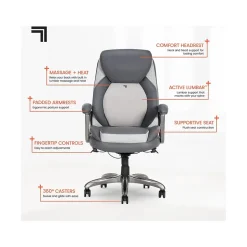 Sharper Image Ergonomic Chairs<S-600 Active Lumbar Ergonomic Bonded Leather Swivel Executive Massage Chair, (60098-GRY)