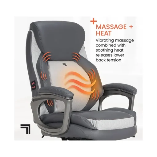 Sharper Image Ergonomic Chairs<S-600 Active Lumbar Ergonomic Bonded Leather Swivel Executive Massage Chair, (60098-GRY)