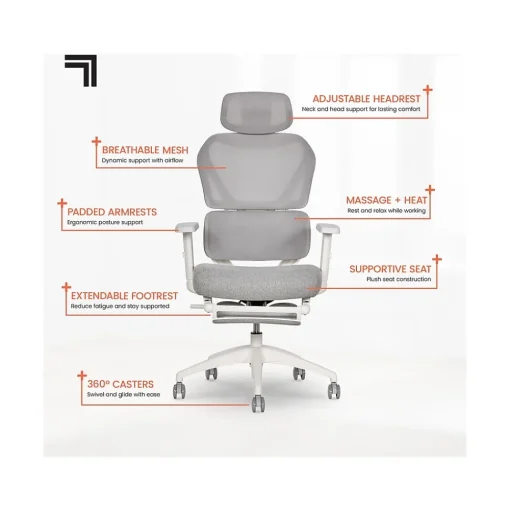 Sharper Image Office Chairs<S-850 Ergonomic Mesh Swivel Computer and Desk Chair, Light Gray/White (60106-LGRYWHT)