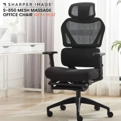 Sharper Image Office Chairs<S850 Ergonomic Mesh Swivel Massage with Heat Executive Task Chair with Footrest, Black (60106-BLK)