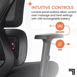 Sharper Image Office Chairs<S850 Ergonomic Mesh Swivel Massage with Heat Executive Task Chair with Footrest, Black (60106-BLK)