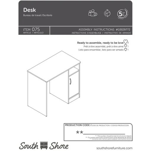 South Shore Computer Desks<Axess 34"W Small Desk, (7250075)