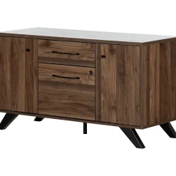 South Shore Storage Cabinets<Helsy 26.75" 2-Drawer Storage Credenza with 4 Shelves, Natural Walnut (13310)
