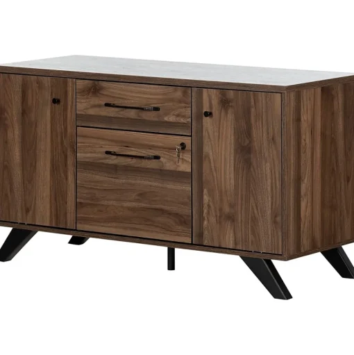 South Shore Storage Cabinets<Helsy 26.75" 2-Drawer Storage Credenza with 4 Shelves, Natural Walnut (13310)