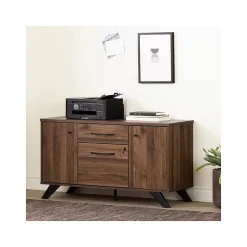 South Shore Storage Cabinets<Helsy 26.75" 2-Drawer Storage Credenza with 4 Shelves, Natural Walnut (13310)