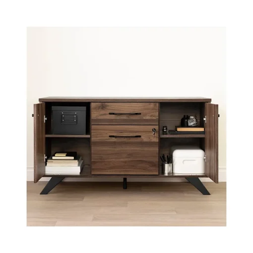South Shore Storage Cabinets<Helsy 26.75" 2-Drawer Storage Credenza with 4 Shelves, Natural Walnut (13310)