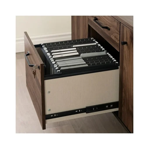 South Shore Storage Cabinets<Helsy 26.75" 2-Drawer Storage Credenza with 4 Shelves, Natural Walnut (13310)