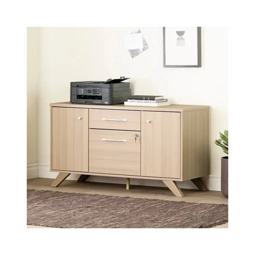 South Shore Storage Cabinets<Helsy 26.75" 2-Drawer Storage Credenza with 4 Shelves, Soft Elm (13301)