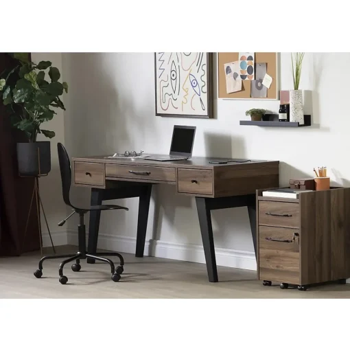 South Shore Computer Desks<Helsy 60"W Computer Desk, Natural Walnut (13306)