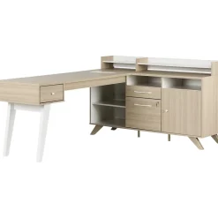 South Shore L-Desks<Helsy 78"W L-Shaped Computer Desk with Removable Hutch, Soft Elm/White (13298)