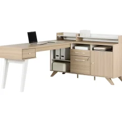 South Shore L-Desks<Helsy 78"W L-Shaped Computer Desk with Removable Hutch, Soft Elm/White (13298)