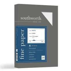 Southworth Resume Paper<8.5" x 11" Business Paper, 32 Lbs., Linen, 250/Box (J558C)