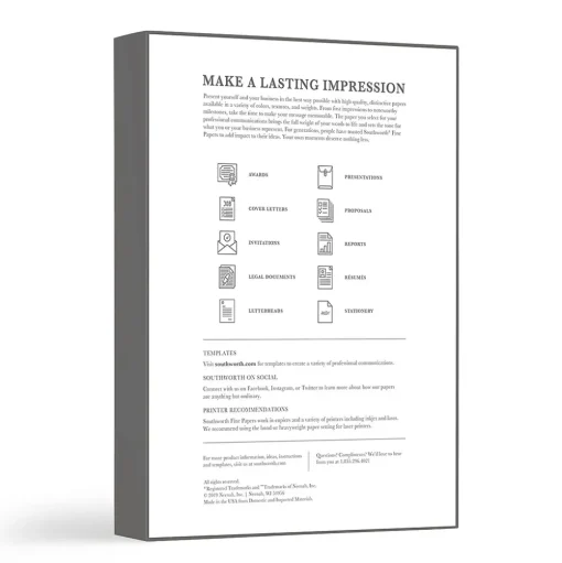 Southworth Resume Paper<8.5" x 11" Business Paper, 32 Lbs., Linen, 250/Box (J558C)