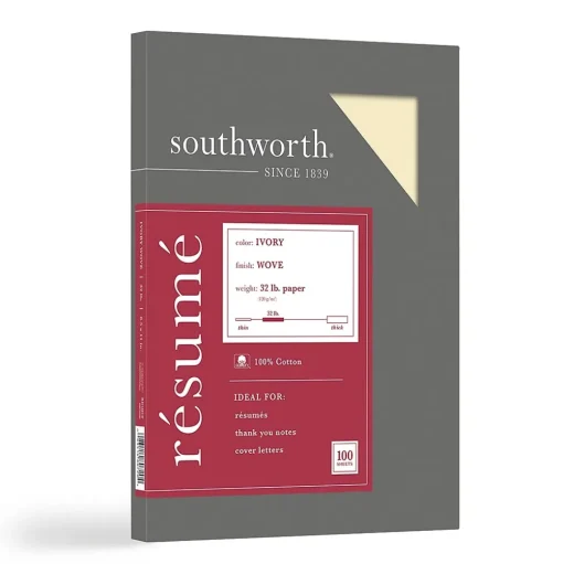 Southworth Resume Paper<8.5" x 11" Resume Paper, 32 Lbs., Wove, 100/Pack (RD18ICF)
