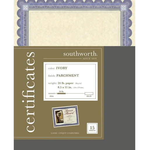 Southworth Awards & Certificates<Certificates, 8.5" x 11", Ivory, 15/Pack (CT1R)