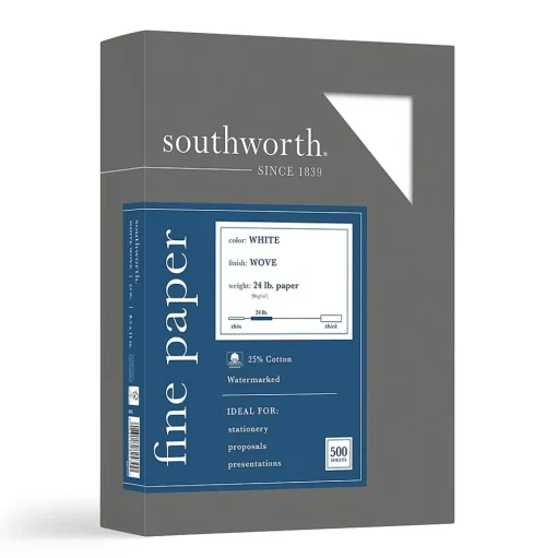 Southworth Resume Paper<Fine Paper, 8.5" x 11", 24 lb., Wove-Finish, White, 500/Box (404C)