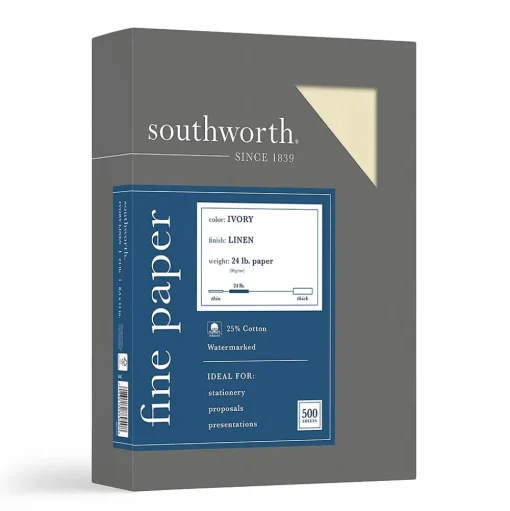 Southworth Resume Paper<Fine Paper, 8.5" x 11", 24 lb., Linen-Finish, Ivory 500/Box (564C)