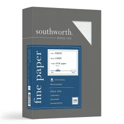 Southworth Resume Paper<Fine Paper, 8.5" x 11", 24 lbs, Linen-Finish, White, 500/Box (554C)