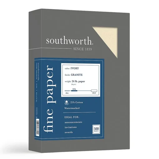 Southworth Resume Paper<Granite 8.5" x 11" Specialty Paper, 24 Lbs., Smooth, 500/Box (934C)