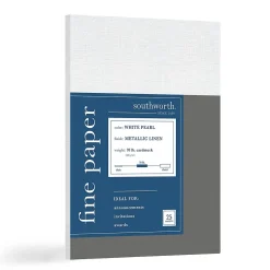Southworth Card Stock<Metalo Linen Cardstock Paper, 70 Lbs., 8.5" x 11", White Pearl, 25 Sheets/Pack (91142)