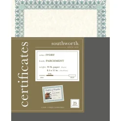Southworth Awards & Certificates<Parchment Certificates, 8.5" x 11", Ivory, 25/Pack (CT3R)