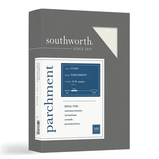 Southworth Resume Paper<Parchment Paper, 8.5" x 11", 24 lb., Ivory, 500 Sheets/Box (984C)