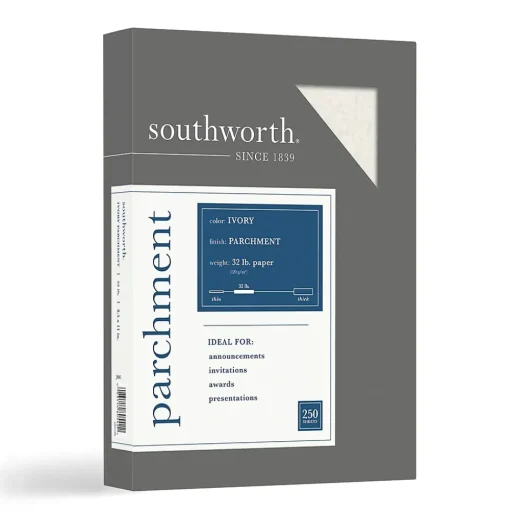 Southworth Multipurpose Paper<Parchment Specialty Multipurpose Paper, 32 lbs., 8.5" x 11", Ivory, 250/Box (J988C)