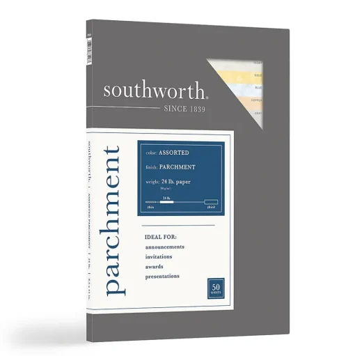 Southworth Multipurpose Paper<Parchment Specialty Sampler Paper, 8.5" x 11", 24 lb., Assorted, 50/Pack (P984S)