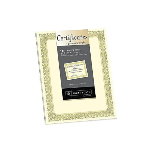 Southworth Awards & Certificates<Premium Fleur Design Certificates, 8.5" x 11", Ivory/Gold (SOUCTP1V)