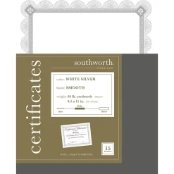 Southworth Awards & Certificates<Premium Spiro Design Certificates, 8.5" x 11", White/Silver, 15/Pack (CTP2W)