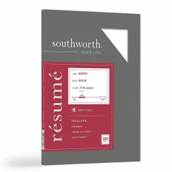 Southworth Resume Paper<Resume Paper, 8.5" x 11", 24 lb., Wove-Finish, White, 100 Sheets/Box (R14CF)