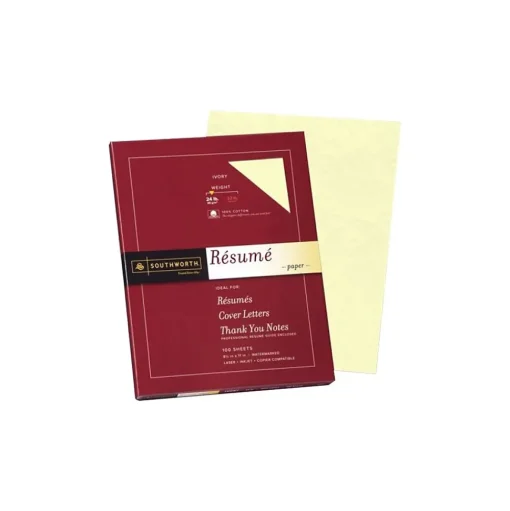 Southworth Resume Paper<Resume Paper, 8.5" x 11", 24 lb., Wove-Finish, Ivory, 100 Sheets/Box (R14ICF)