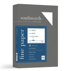 Southworth Resume Paper<8.5"W x 11"L Business Paper, 24 lbs., Wove Finish, 500/Box (14C)