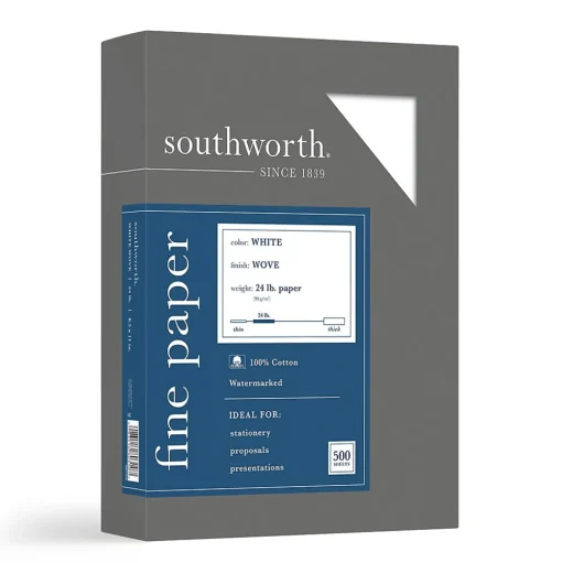 Southworth Resume Paper<8.5"W x 11"L Business Paper, 24 lbs., Wove Finish, 500/Box (14C)
