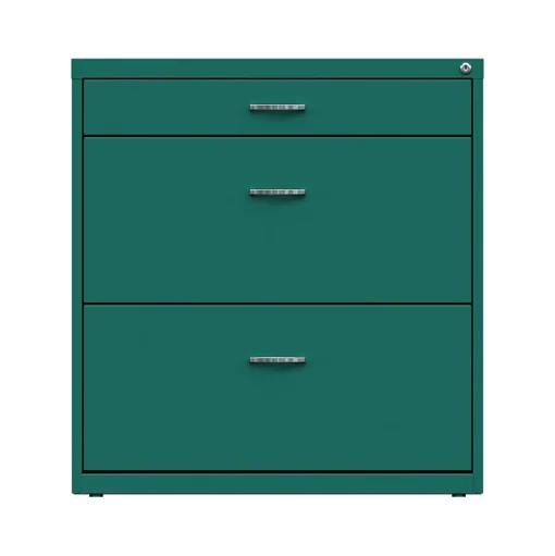 Space Solutions File Cabinets<3-Drawer Lateral File Cabinet, Letter/Legal Size, Lockable, 31.88"H x 30"W x 17.63"D, Teal (25074)