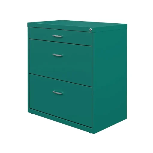 Space Solutions File Cabinets<3-Drawer Lateral File Cabinet, Letter/Legal Size, Lockable, 31.88"H x 30"W x 17.63"D, Teal (25074)