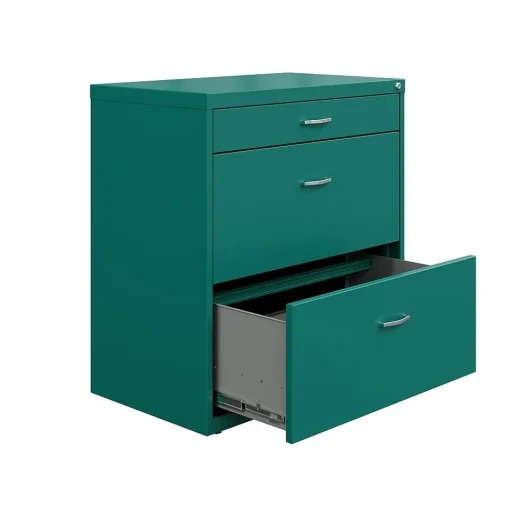 Space Solutions File Cabinets<3-Drawer Lateral File Cabinet, Letter/Legal Size, Lockable, 31.88"H x 30"W x 17.63"D, Teal (25074)
