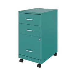 Space Solutions File Cabinets<3-Drawer Mobile Vertical File Cabinet, Letter Size, Lockable, 26.7"H x 14.25"W x 18"D, Teal (24431)