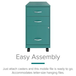 Space Solutions File Cabinets<3-Drawer Mobile Vertical File Cabinet, Letter Size, Lockable, 26.7"H x 14.25"W x 18"D, Teal (24431)
