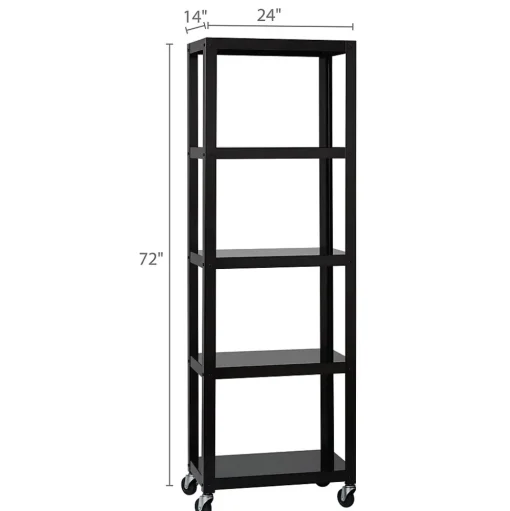 Space Solutions Bookcases<Ready-to-assemble 72-inch High Mobile 5-Shelf Bookcase, Black
