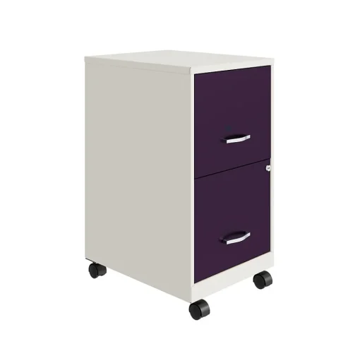 Space Solutions File Cabinets<SOHO Smart File 2-Drawer Mobile Vertical File Cabinet, Letter Size, Lockable, Pearl White/Midnight Purple(25336)