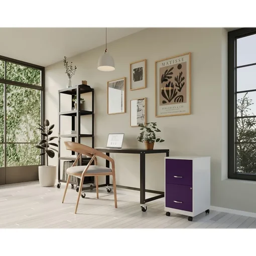 Space Solutions File Cabinets<SOHO Smart File 2-Drawer Mobile Vertical File Cabinet, Letter Size, Lockable, Pearl White/Midnight Purple(25336)