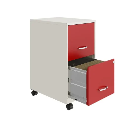 Space Solutions File Cabinets<SOHO Smart File 2-Drawer Mobile Vertical File Cabinet, Letter Size, Lockable, Pearl White/Lava Red (25334)