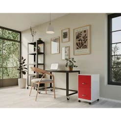 Space Solutions File Cabinets<SOHO Smart File 2-Drawer Mobile Vertical File Cabinet, Letter Size, Lockable, Pearl White/Lava Red (25334)
